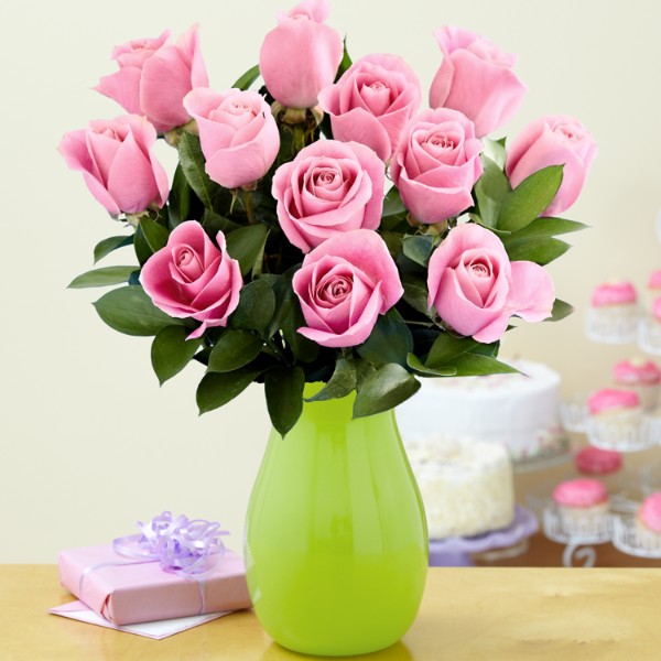 One Dozen Long Stemmed Pink Party Roses